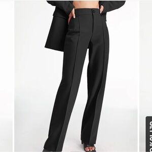 High Waisted Pleat Front Straight Leg Trousers